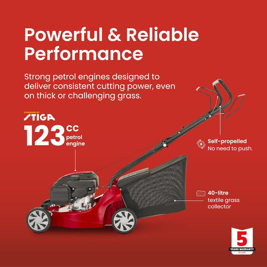 Mountfield SP41 Self-Propelled Petrol Lawn Mower — 39 cm, 123 cc, 40 L Collector