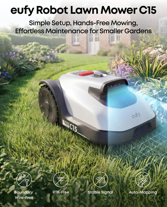 eufy C15 Wire-Free Robot Lawn Mower (500 m², No RTK, AI Vision, with Garage)