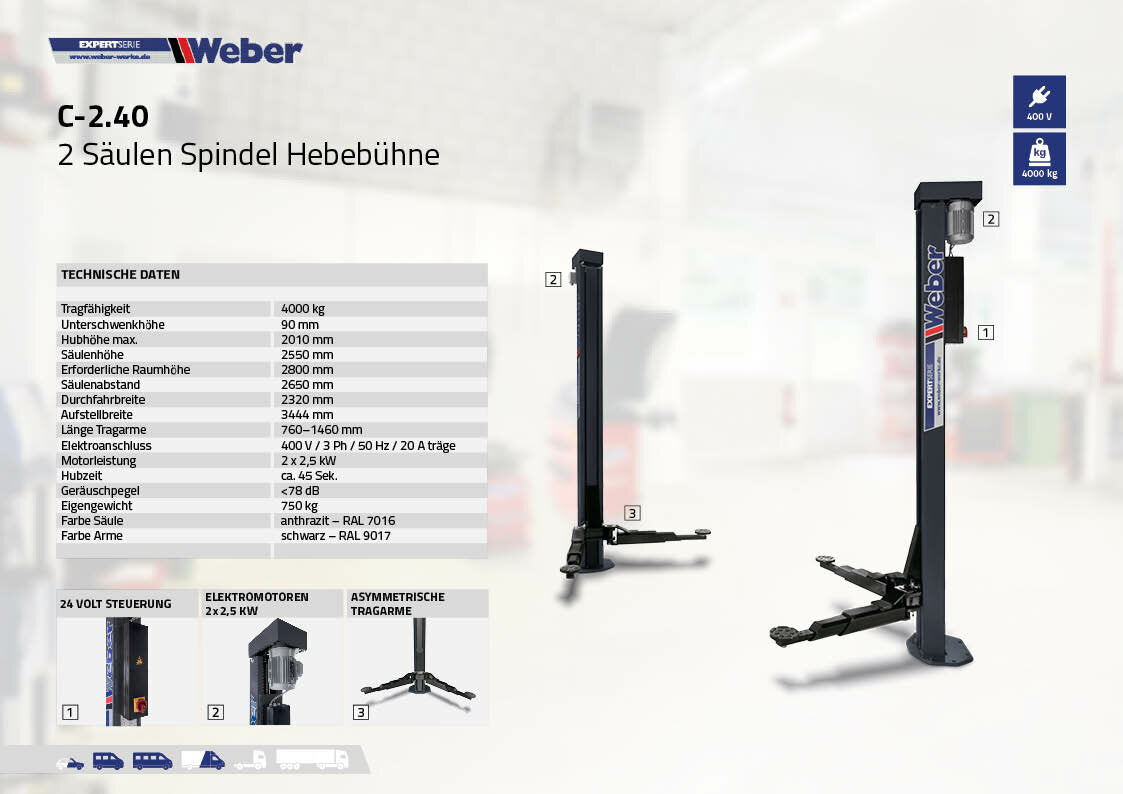 Two Post Lift "Spider" Weber Expert Series C-2.40