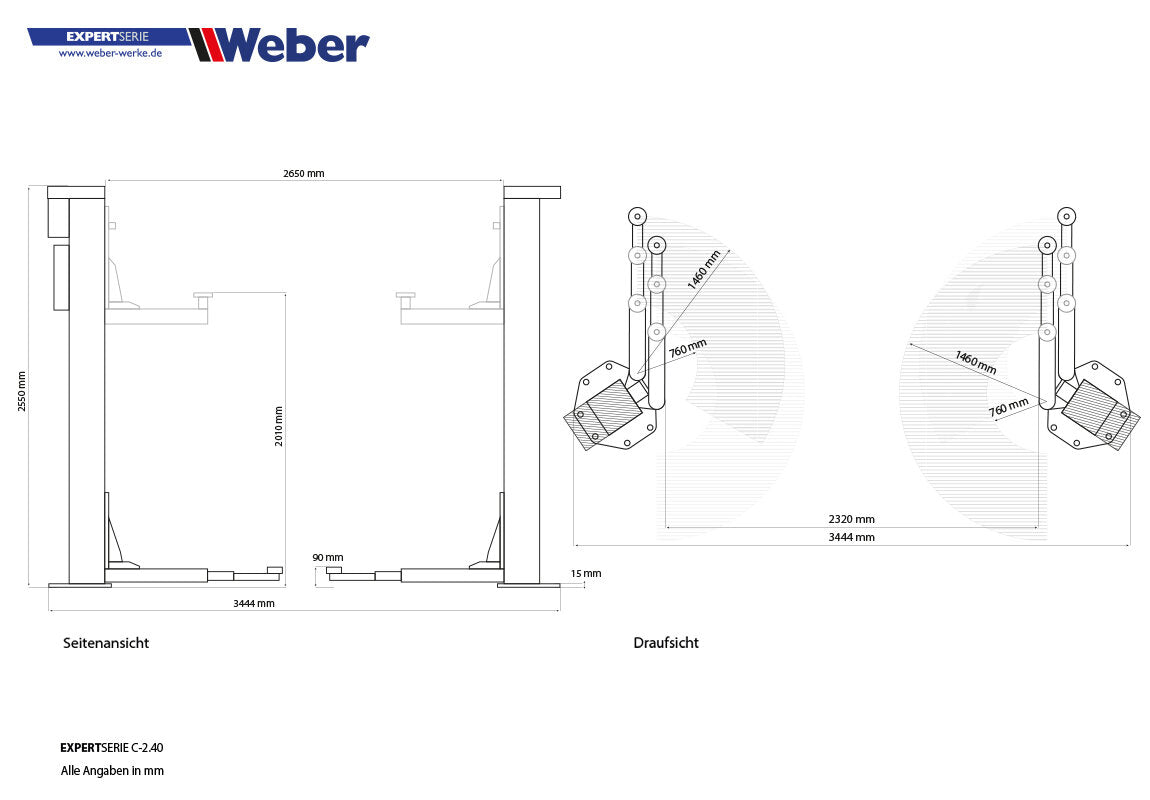 Two Post Lift "Spider" Weber Expert Series C-2.40