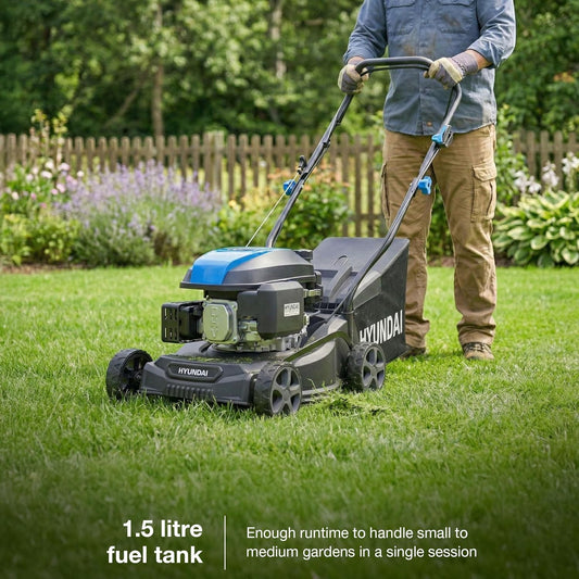 Hyundai 16" / 40cm Petrol Lawn Mower — 139cc 4-Stroke, Hand Push, 40 L Bag